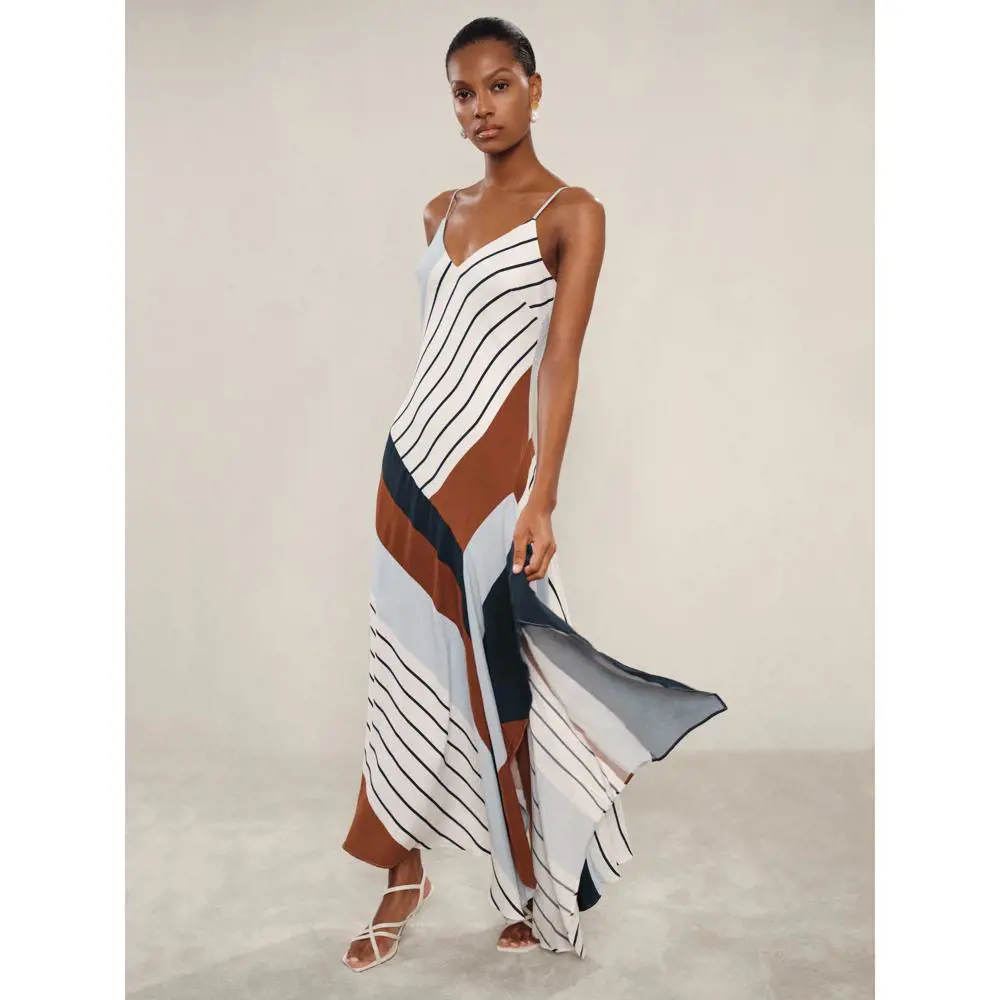 REISS HALLIA Stripe Print Handkerchief Maxi Dress